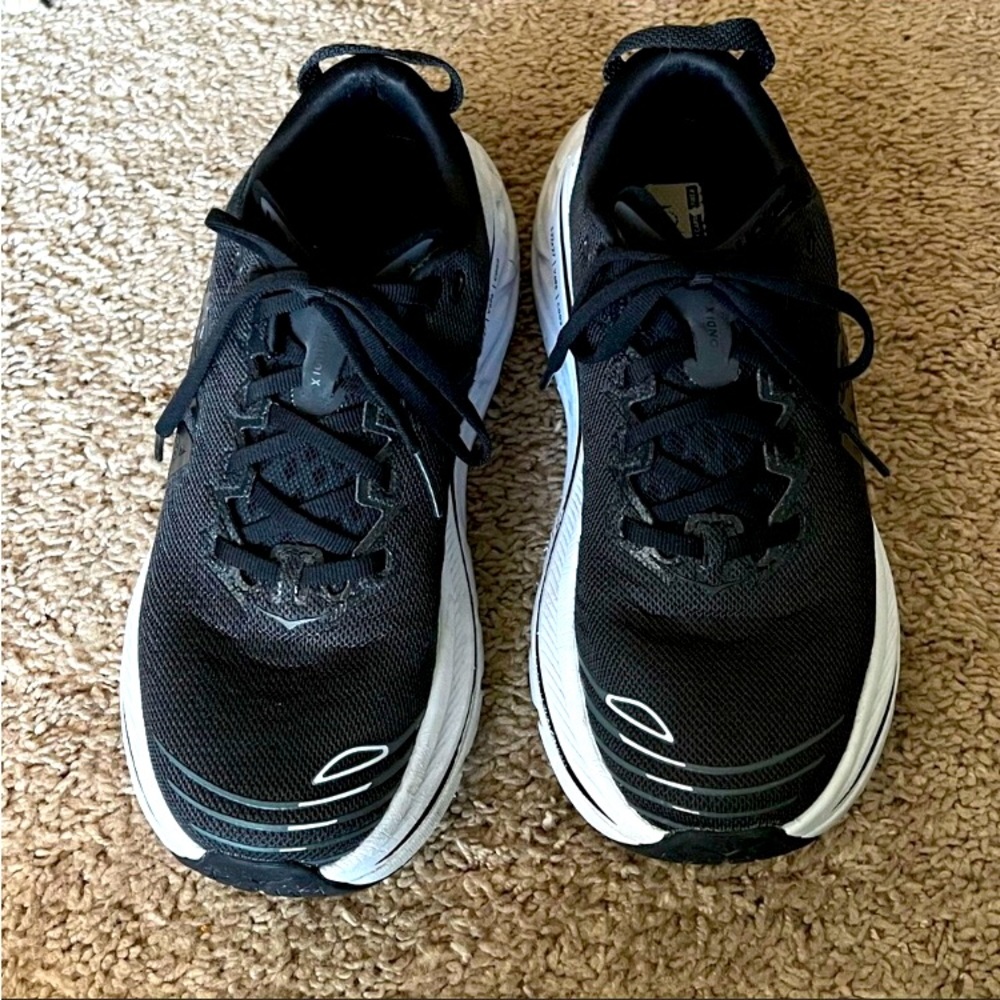 Hoka Bondi black and white athletic shoe